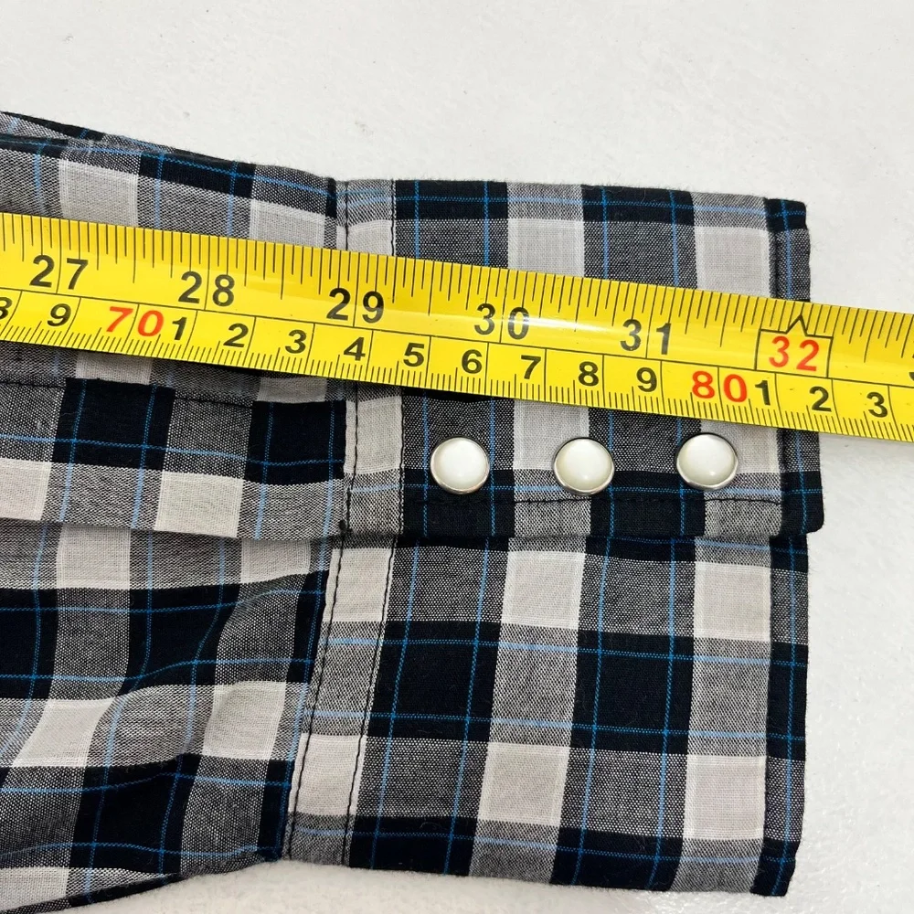 Wrancher By Wrangler Mens XL‎ Button Up Western Shirt Black Plaid Pearl Snap